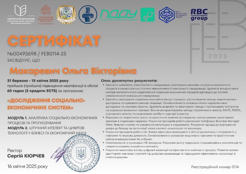 Професійно зростають та вдосконалюються викладачі кафедри економіки і права
